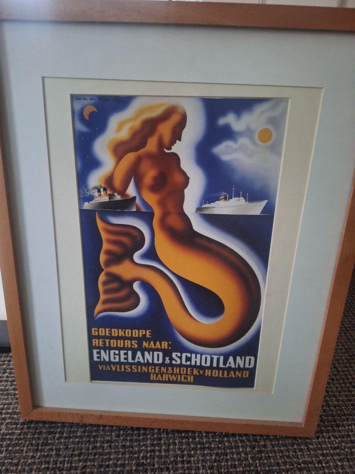 Vintage Poster: Goedkope Retours Engeland & Schotland, Verzamelen, Posters, Met lijst, Ophalen of Verzenden, A1 t/m A3, Overige onderwerpen