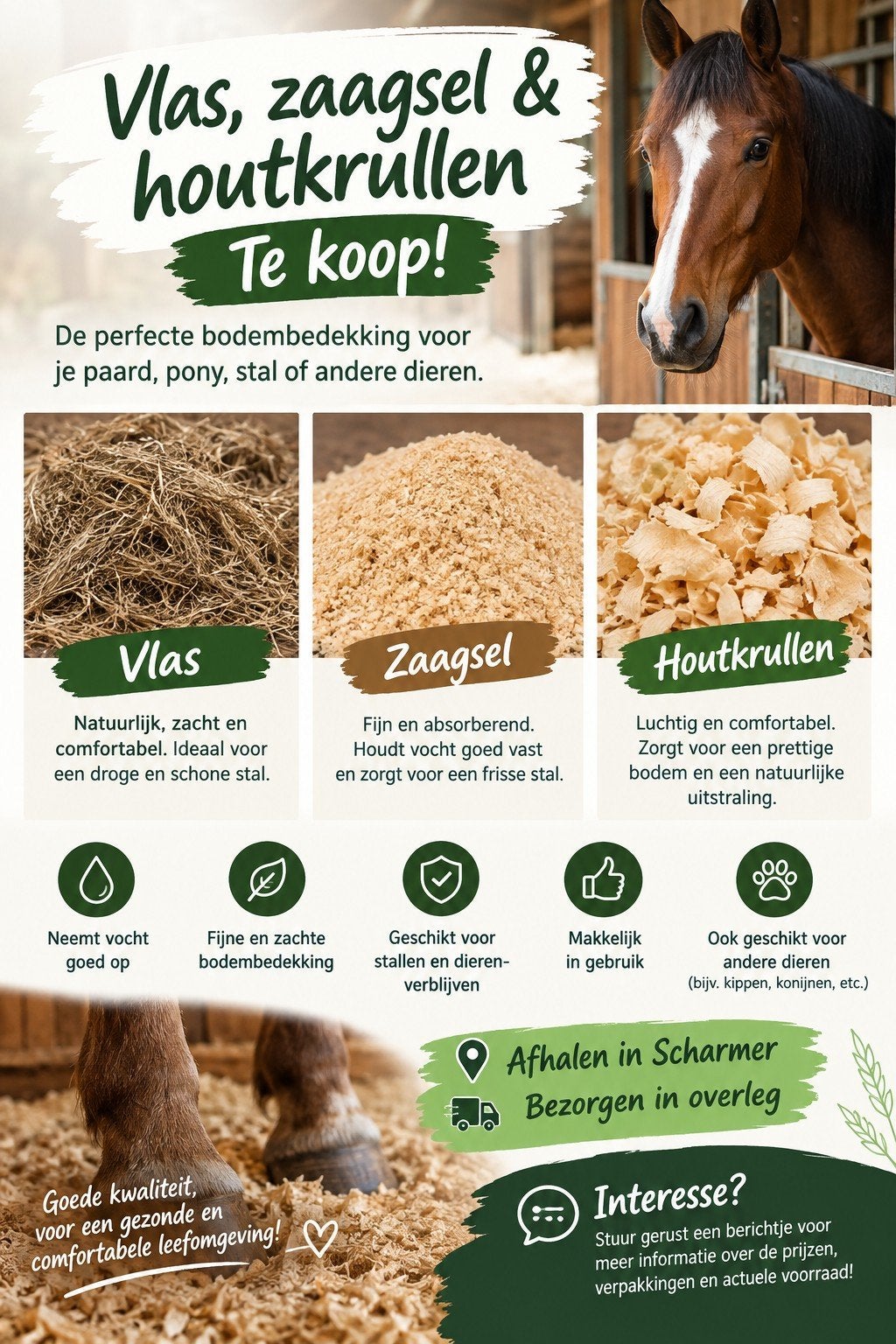 vlas, zaagsel en houtkrullen, Ophalen, Vee