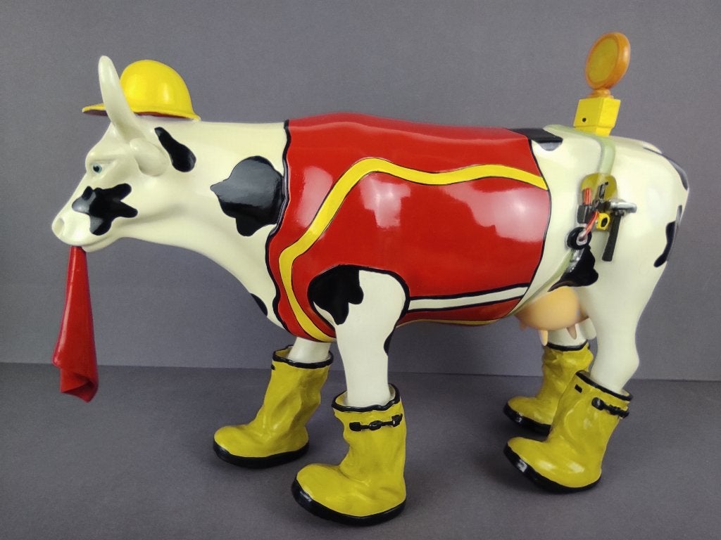 CowParade / Cow Parade Koe "Udder Cowstruction" LARGE, Ophalen of Verzenden, Handgemaakt, Beeld, Meerkleurig