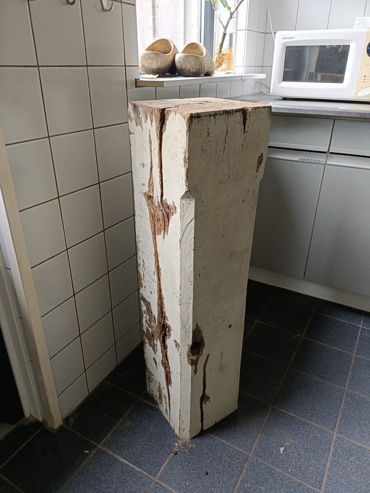 Decoratieve houten pilaar/zuil - Rustieke uitstraling, Ophalen, Gebruikt, Wit, Vintage