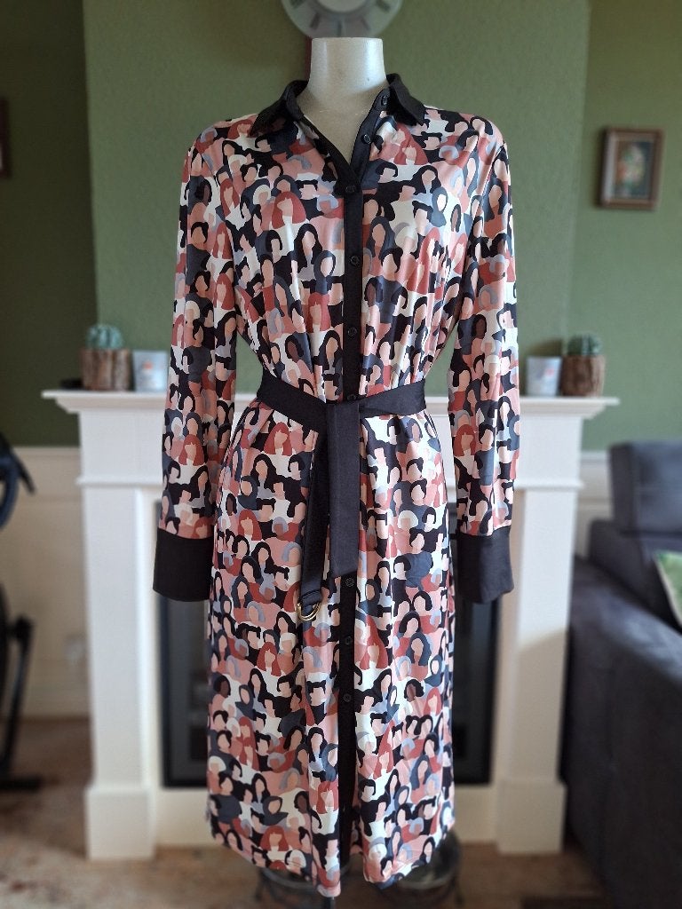 K-design gezichten jurk mensen vrouwen XL zwart oranje crème, K-design, Verzenden, Zwart, Maat 46/48 (XL) of groter