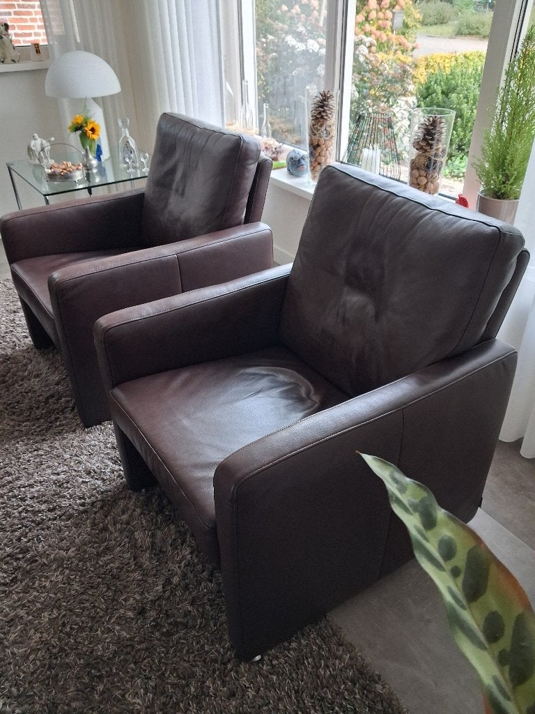 Lederen bank en 2 fauteuils , bruin, gebruikt, Ophalen, Gebruikt, Overige maten, 150 tot 200 cm