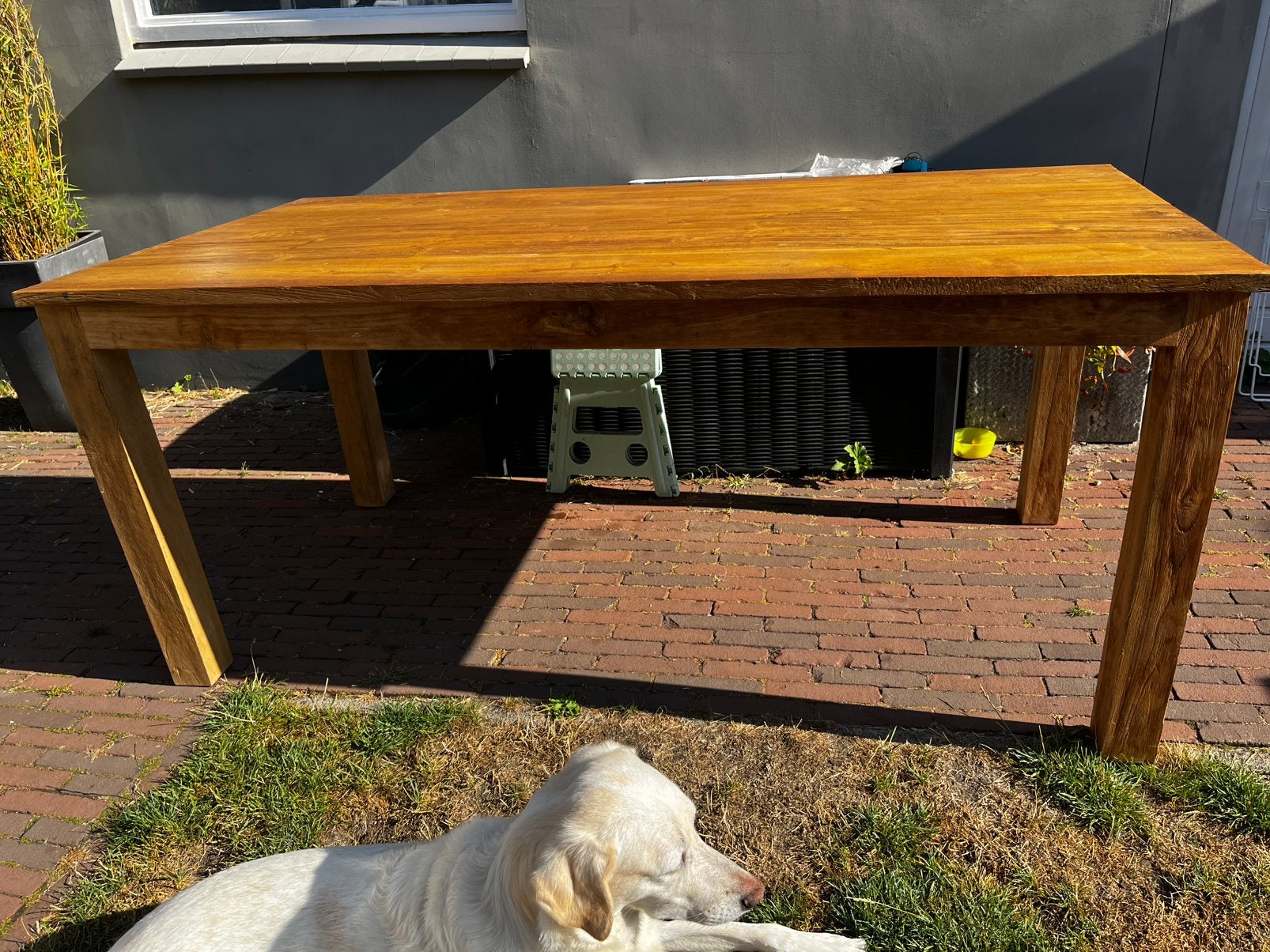 Prachtige teakhouten tafel 180 x 90 cm, Ophalen, Teakhout, 50 tot 100 cm, Zo goed als nieuw