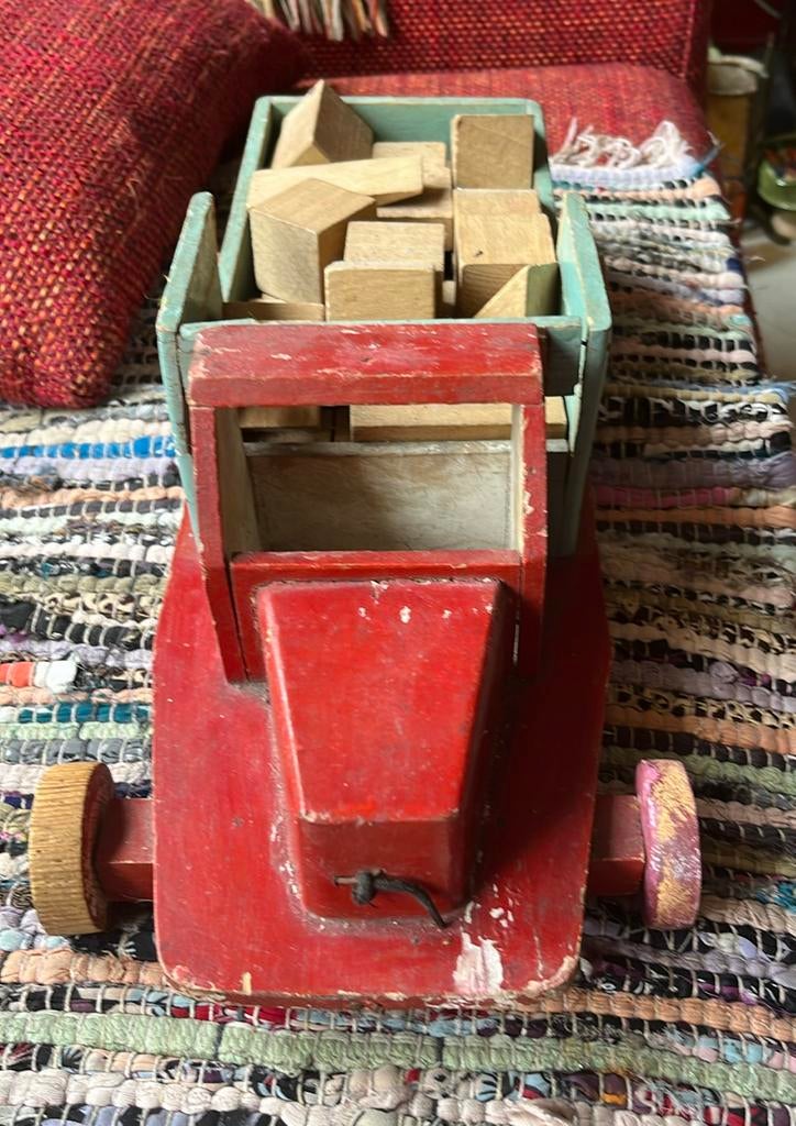 Oude Houten Vrachtauto met Houten Blokken - Jaren 50, Ophalen of Verzenden