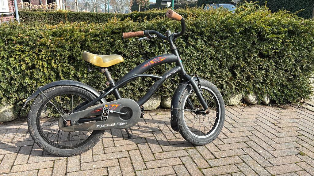 Popal Black Fighter kinderfiets 16 inch - Zwart, Fietsen en Brommers, Ophalen, Gebruikt, 16 tot 20 inch