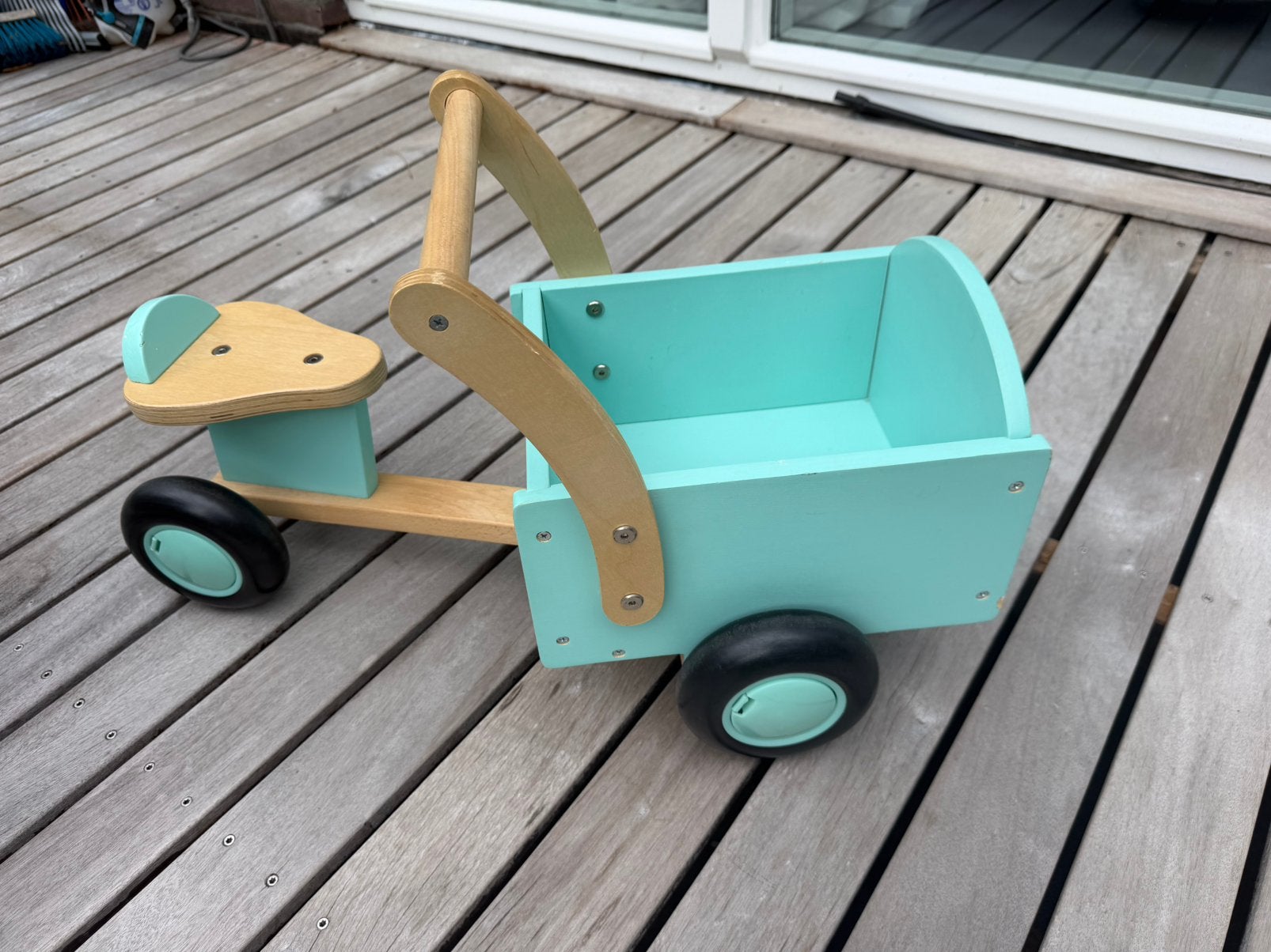 Houten loopkar loowagen bakfiets met bak Bandits and Angels, Ophalen, Zo goed als nieuw, Loopfiets
