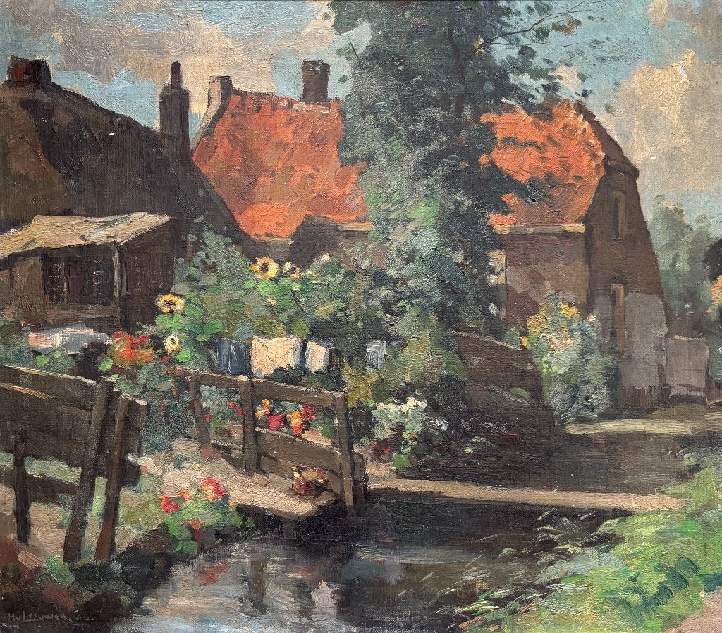 Henk van Leeuwen (1890 - 1972) - Gezicht op boerderij, Antiek en Kunst, Kunst | Schilderijen | Klassiek, Doek, Ophalen of Verzenden