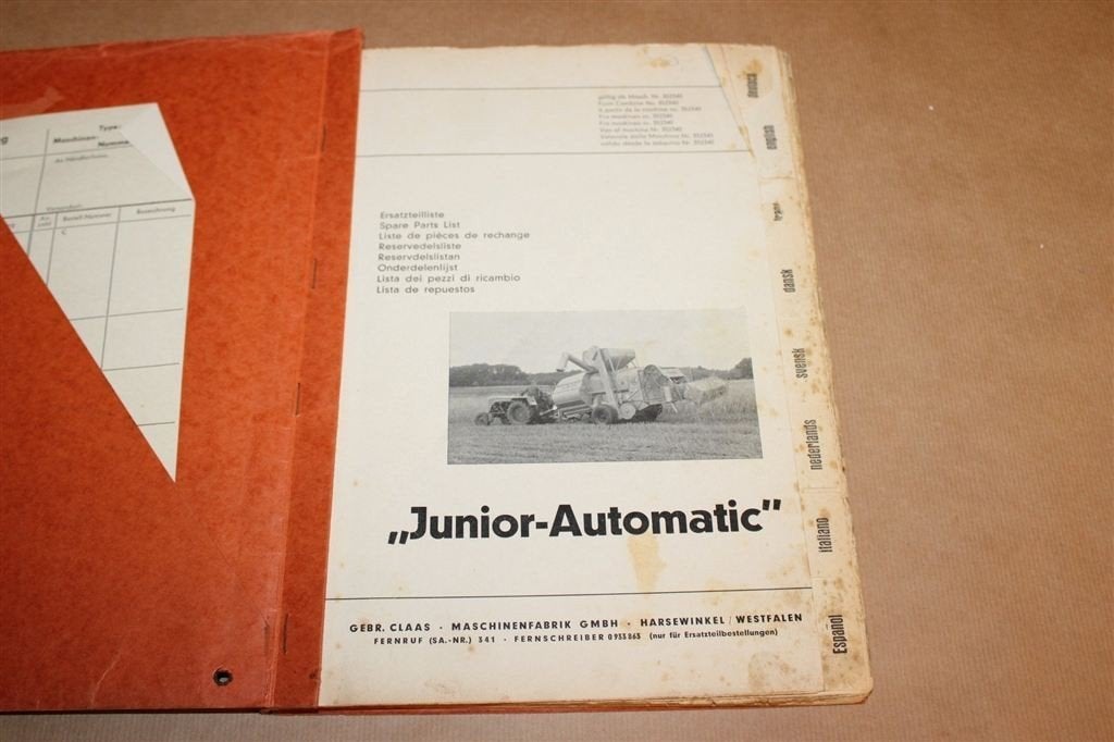 Claas Junior Automatic — Onderdelenlijst Combine 1961, Boeken, Ophalen of Verzenden, Gelezen