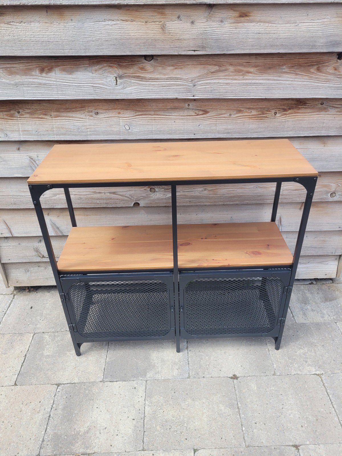Industriële Kast met Houten Bladen en Metalen Deuren, Met deur(en), 50 tot 100 cm, Zo goed als nieuw, Industrieel