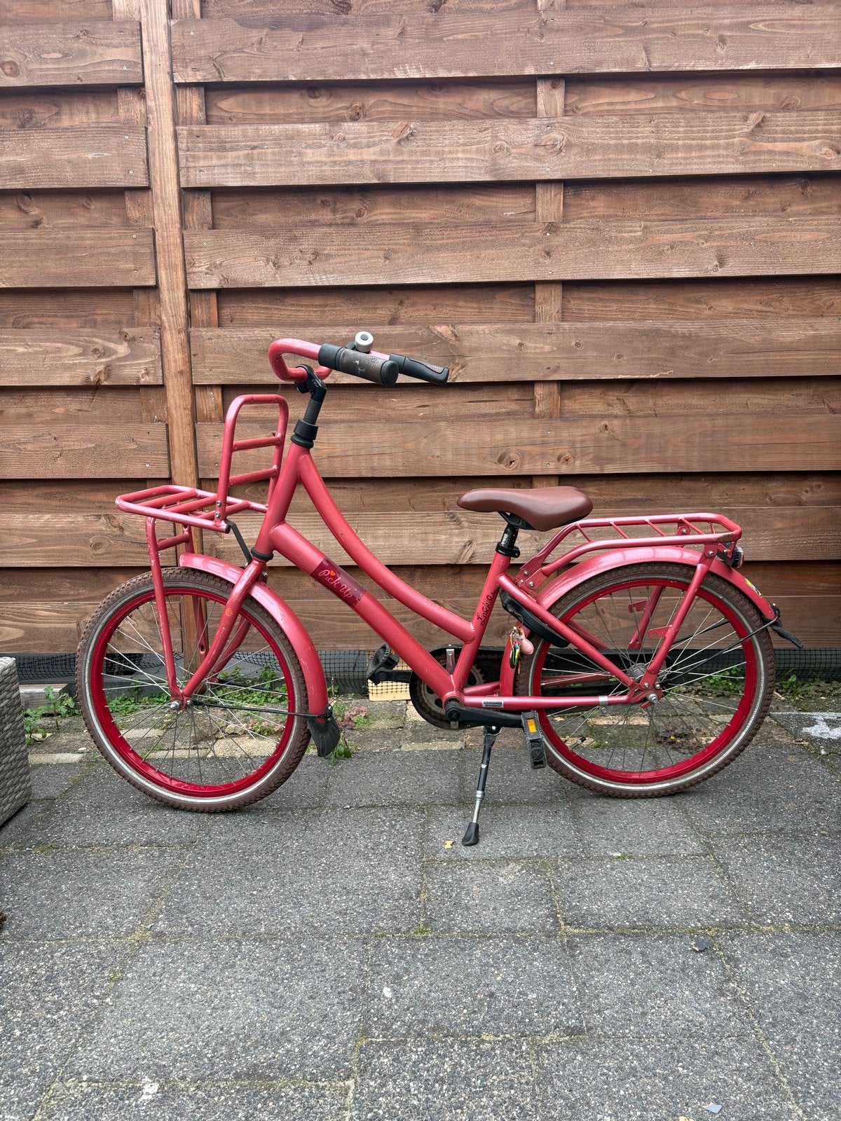 Roze/Rode Loekie kinderfiets., Fietsen en Brommers, Ophalen, Gebruikt, Terugtraprem, 20 inch