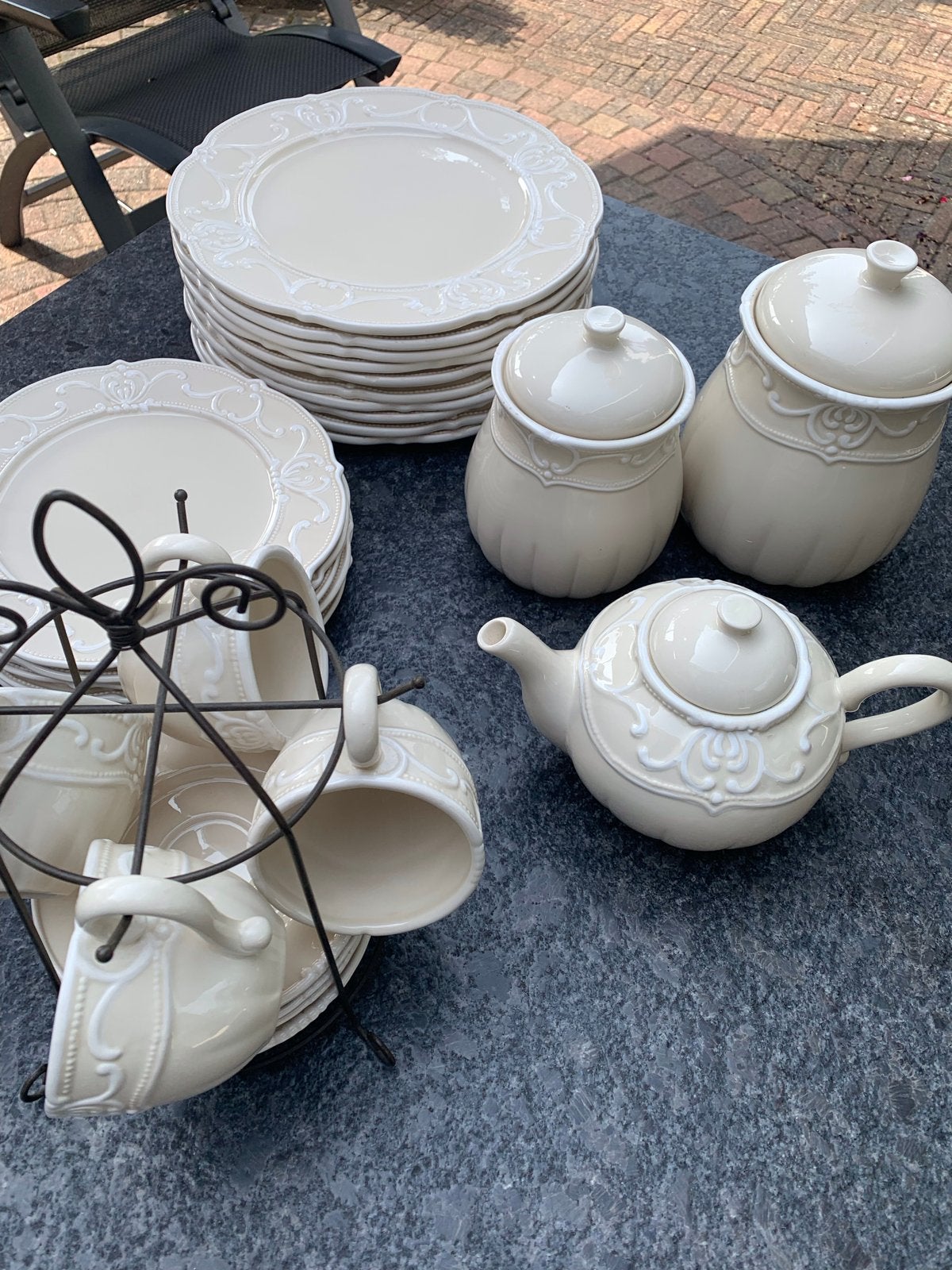 Servies Countryfield - met theepot en borden enz., Gebruikt, Overige merken, Keramiek, Ophalen of Verzenden