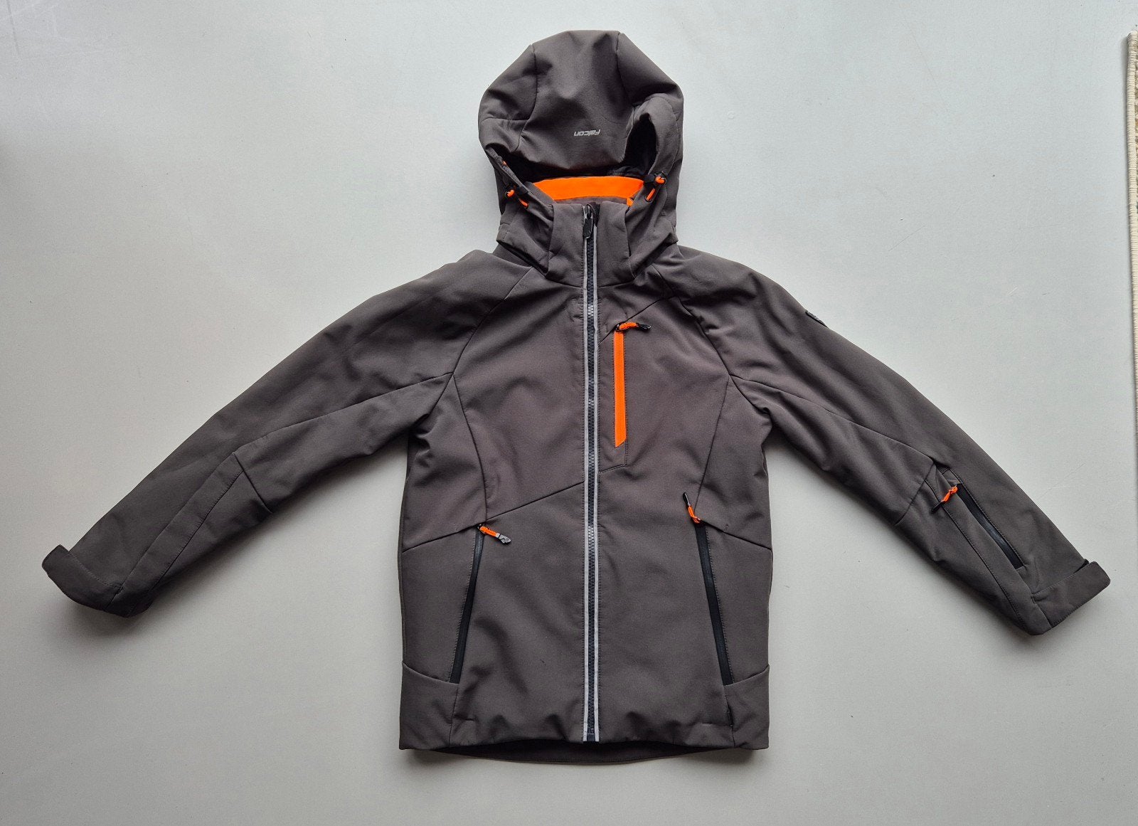 Falcon Ski-jas Maat 164 - donkerbruin/grijs met Oranje, Ophalen of Verzenden, Zo goed als nieuw, Jas, Falcon