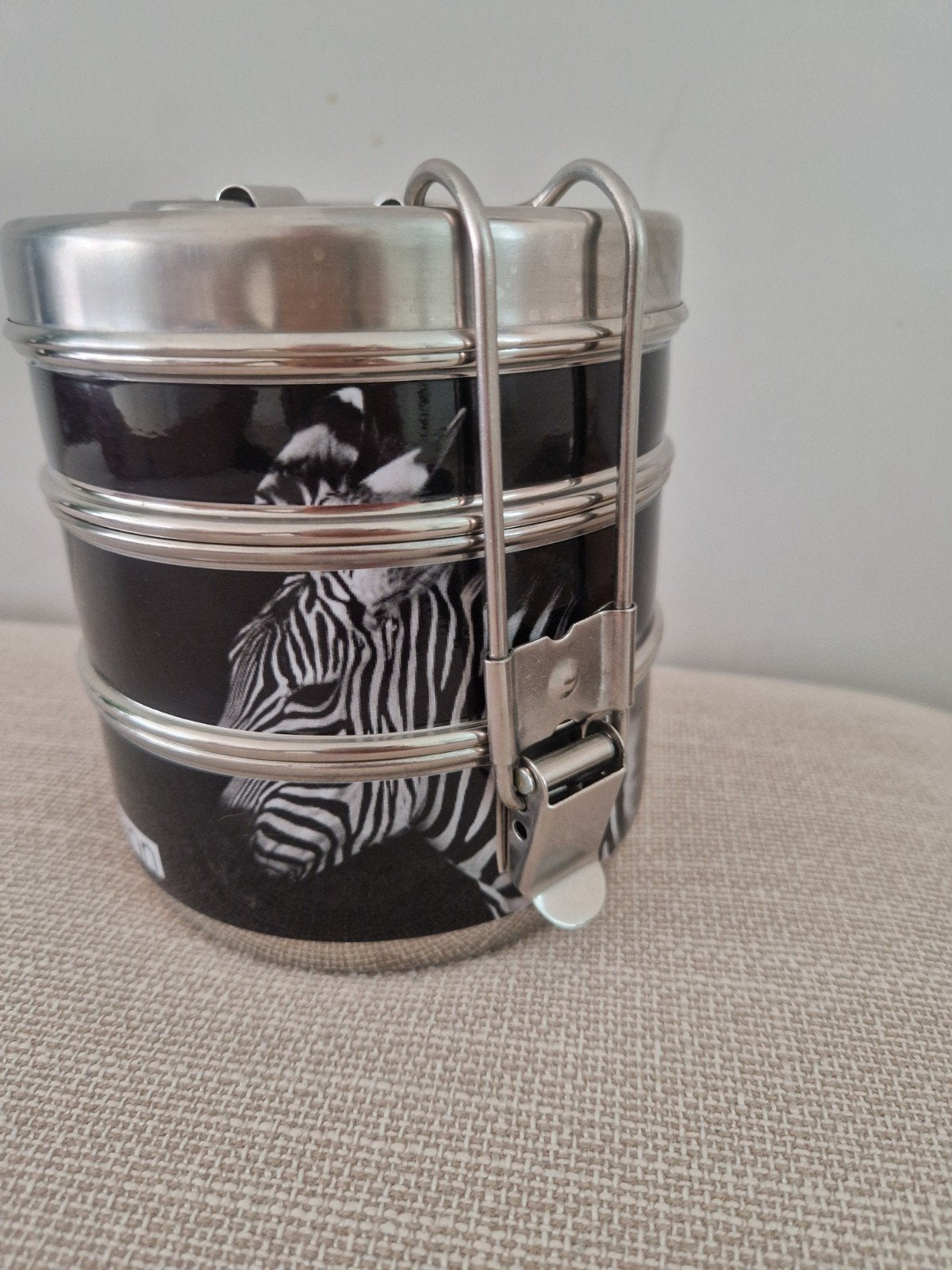 Lunchbox met zebraprint - 3-laags RVS Yoann, Gebruikt, Ophalen of Verzenden, Zwart, Metaal