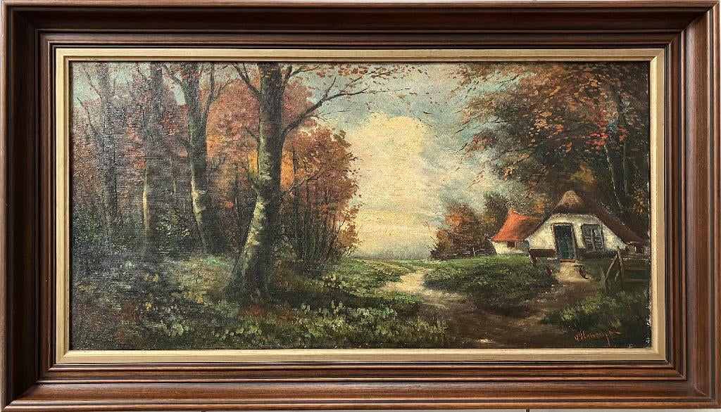 Schilderij, olie op doek, inclusief frame, Antiek en Kunst, Ophalen