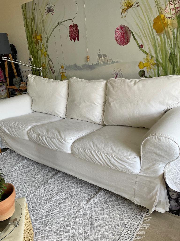 Ektorp 3zits, wit, cotton, Huis en Inrichting, Banken | Bankstellen, Ophalen, Gebruikt, Driepersoons, 75 tot 100 cm