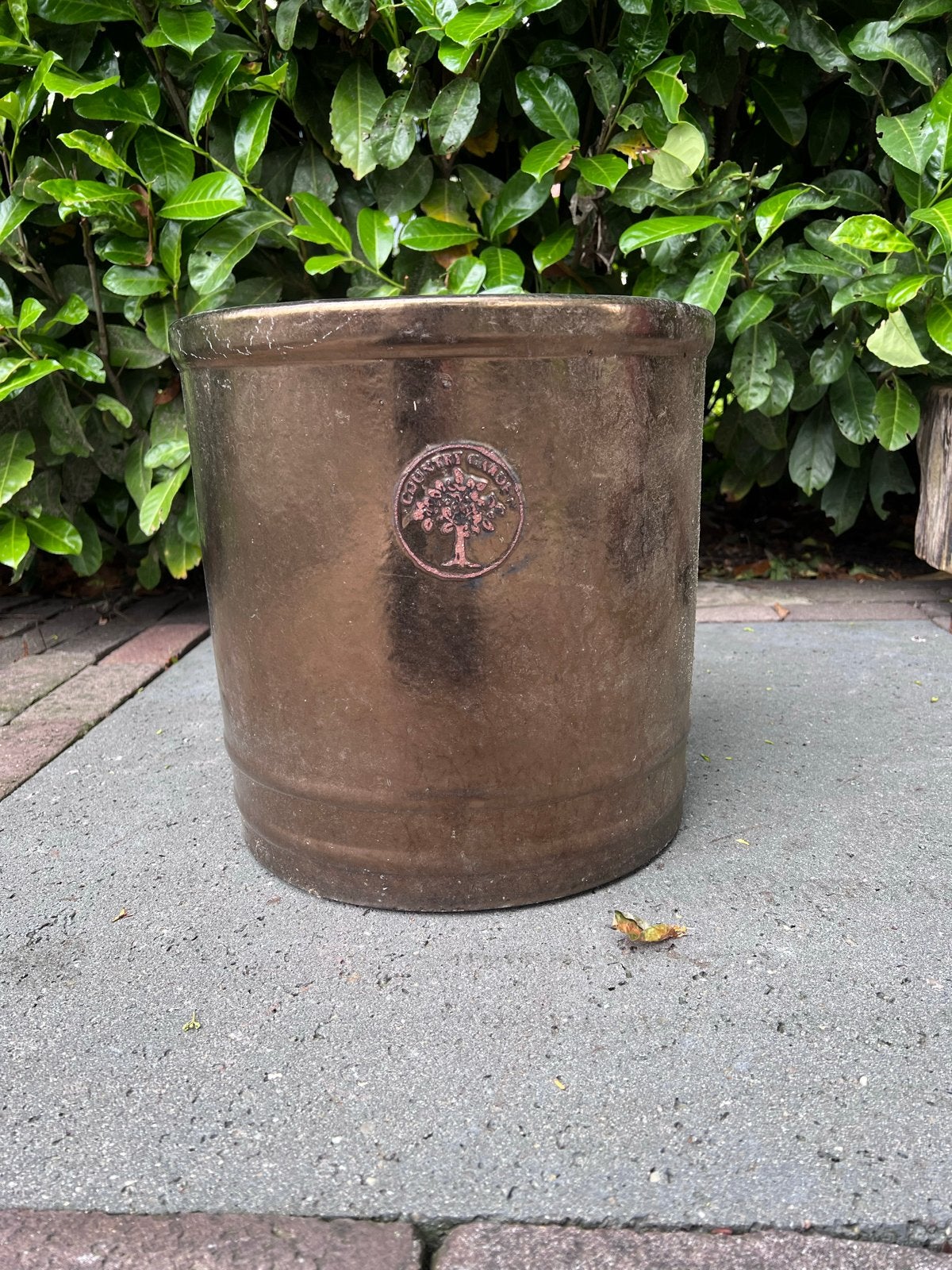 Grote gouden / bronzen plantenbak met boomlogo, Ophalen