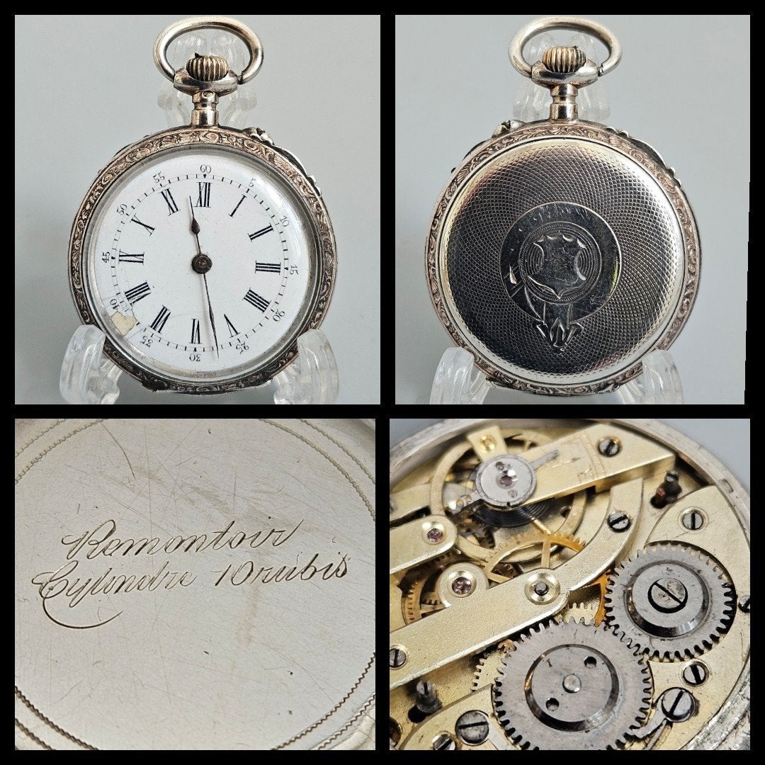 Antiek zilver,  deels verguld dames zakhorloge,  Remontoir, Ophalen of Verzenden, Zilver