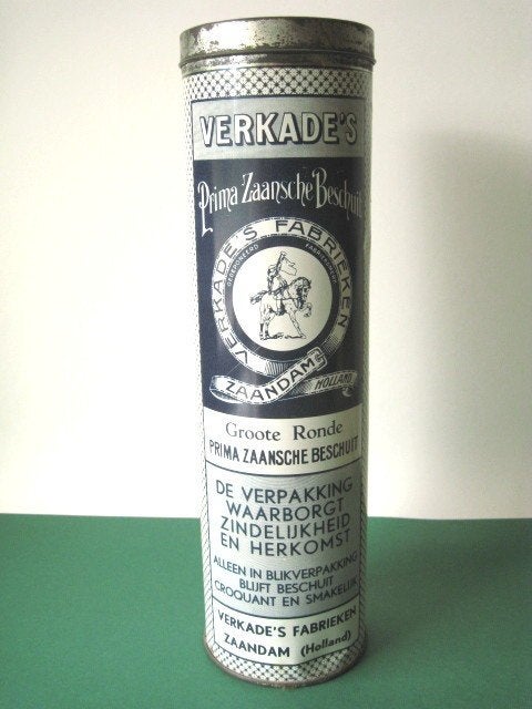 Verkade blik Zaansche Beschuit trommel Holland ca 1930, Ophalen of Verzenden, Gebruikt, Koek(jes), Verkade