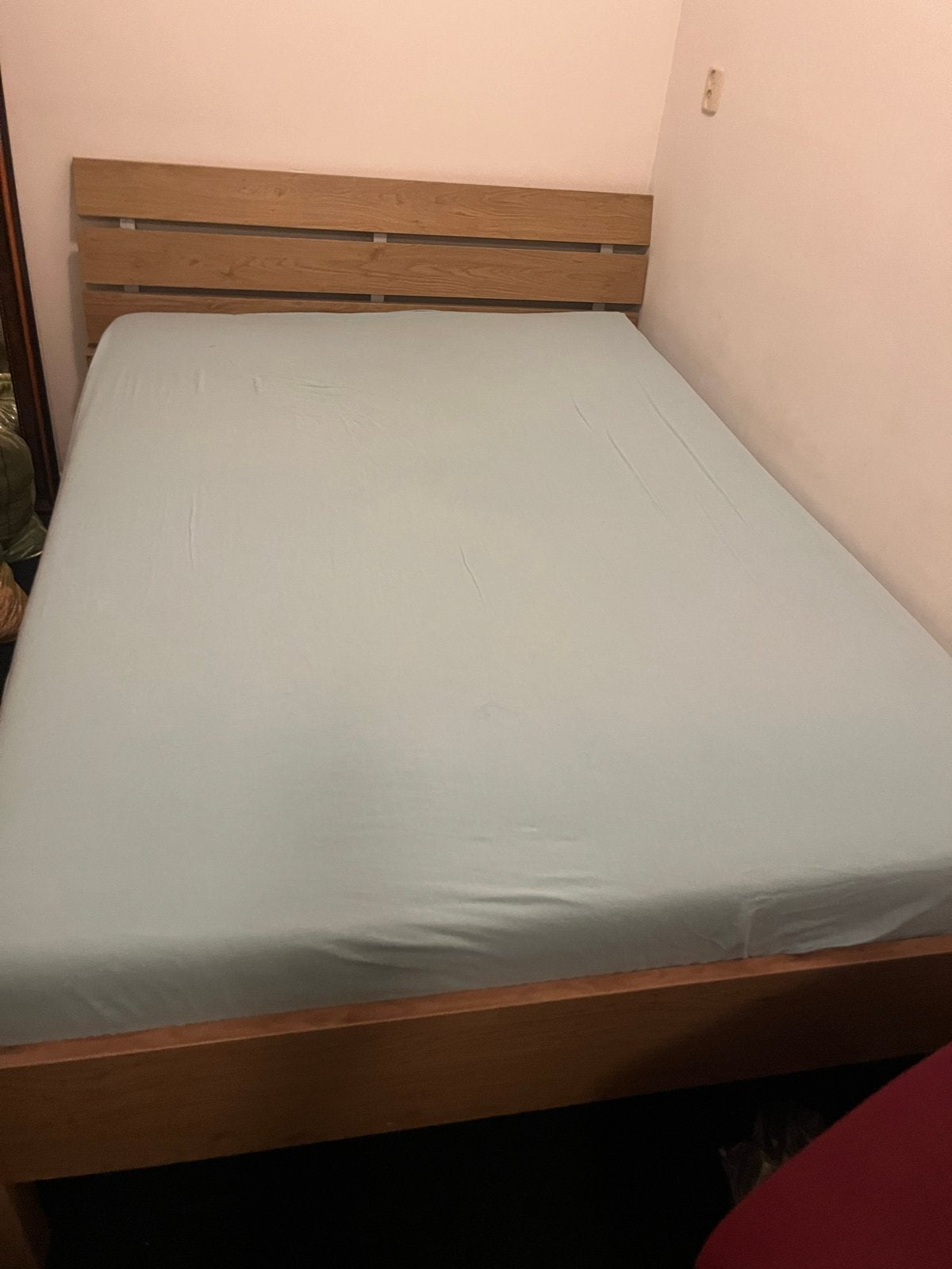 Houten bed 160 cm met verstelbare lattenbodems, Ophalen, Bruin, Tweepersoons, 200 cm