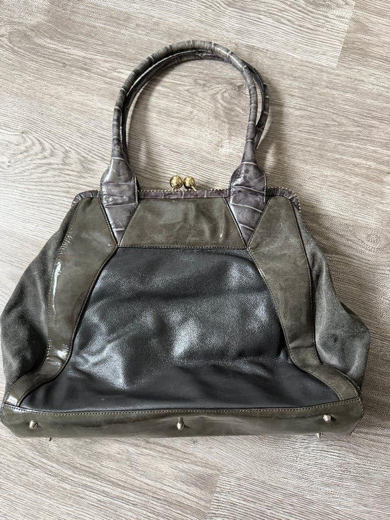 Cromia Satchel bag met krokodillen relief - antraciet, Ophalen of Verzenden, Zo goed als nieuw, Grijs, Handtas