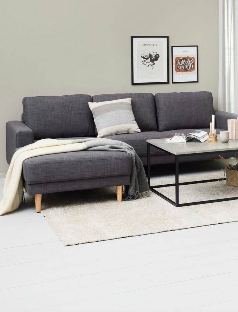 Donkergrijze 3-zitsbank met chaise longue, Ophalen, Gebruikt, Driepersoons, 200 tot 250 cm