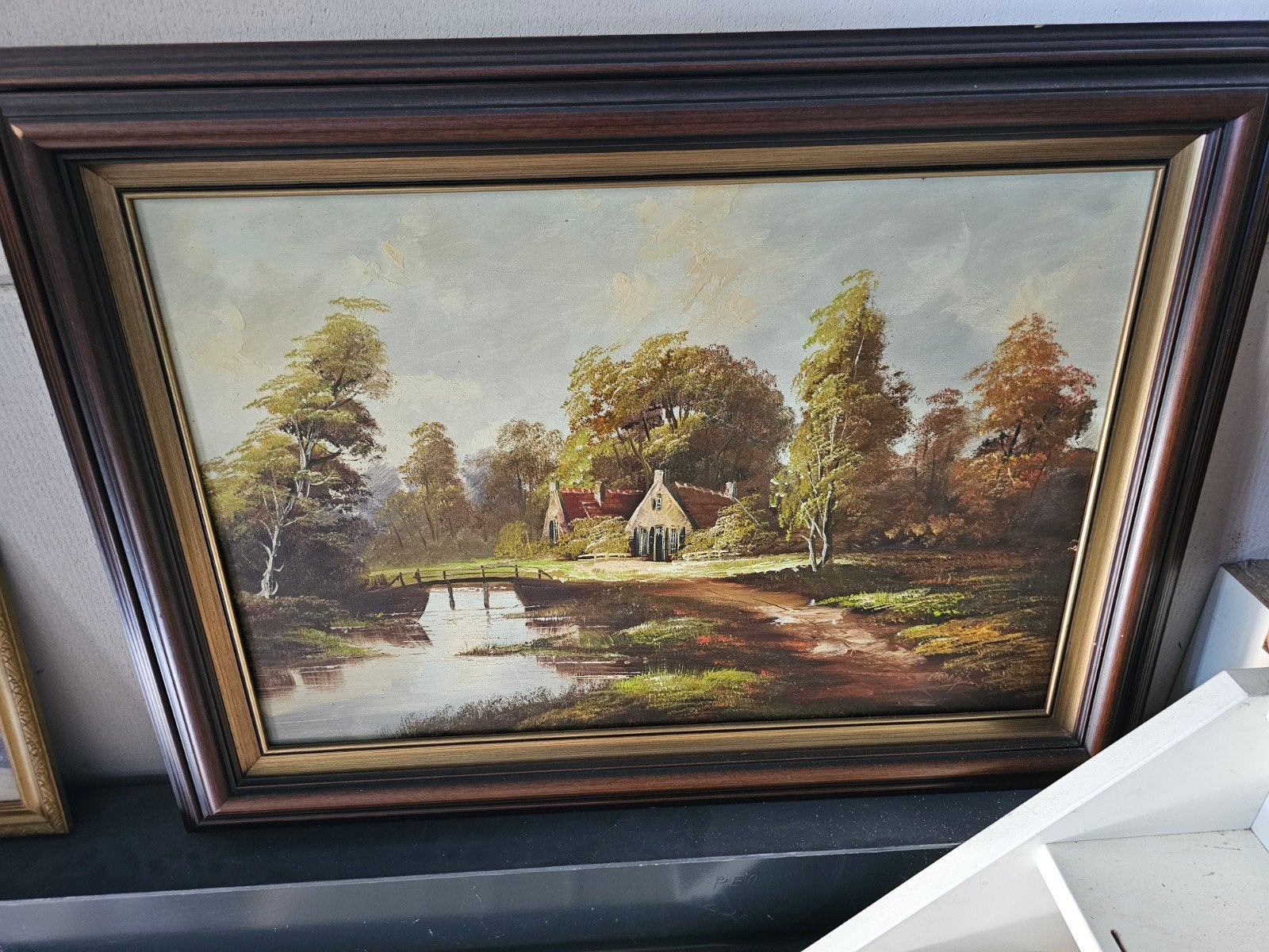 "Linders" olieverf schilderij, Ophalen, Doek, Gesigneerd, Landschap