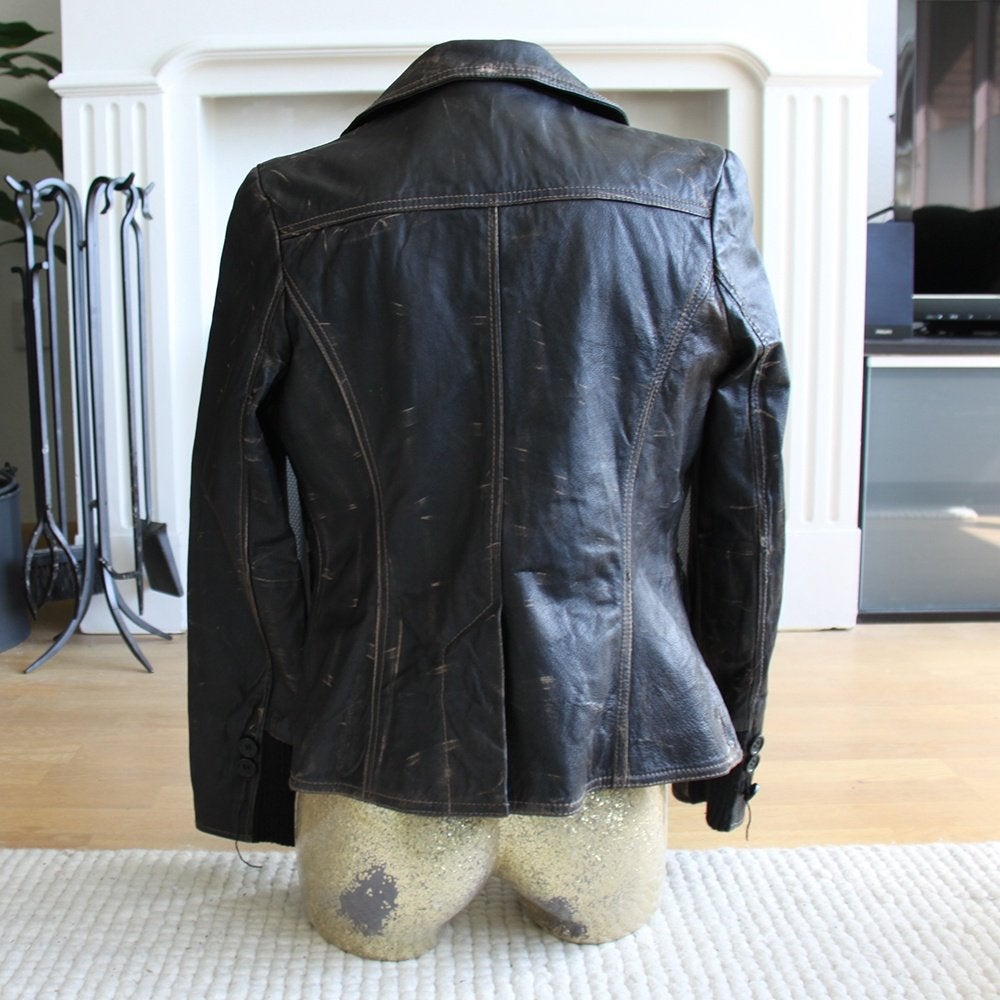 Vintage Leren Maze Jas (XS) € 55,-, Zwart, Zo goed als nieuw, Jasje, Maat 34 (XS) of kleiner
