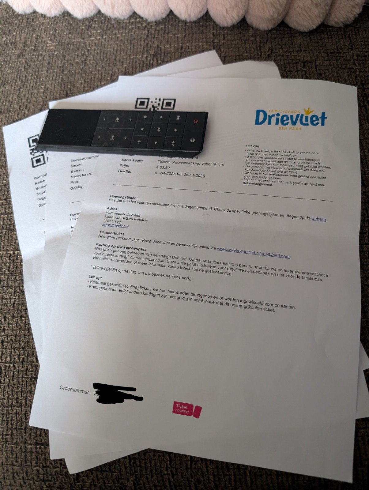 3 tickets voor drievliet, Drie personen of meer, Ticket of Toegangskaart
