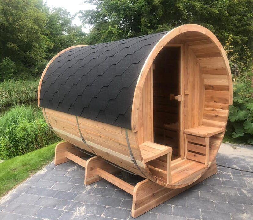 Barrel Sauna en bekijk ook onze buitenspa's, Ophalen, Nieuw, Fins of Traditioneel, Complete sauna