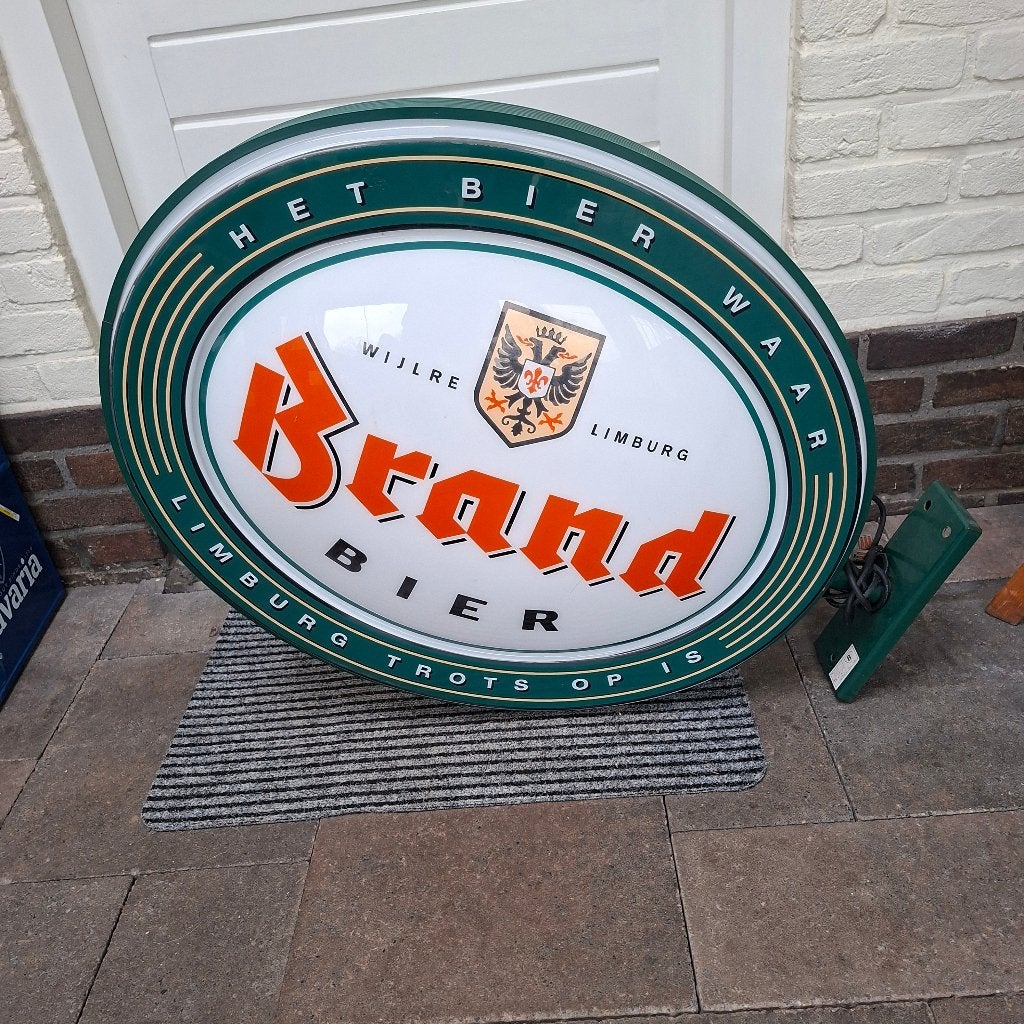 Brand bier lichtbak ovaal groot model, Verzamelen, Ophalen, Gebruikt, Lichtbak of (neon) lamp