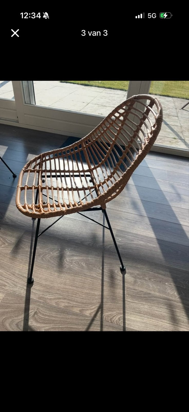 Rotan stoelen met metalen onderstel (4 stuks), Ophalen, Bruin, Riet of Rotan, Zo goed als nieuw