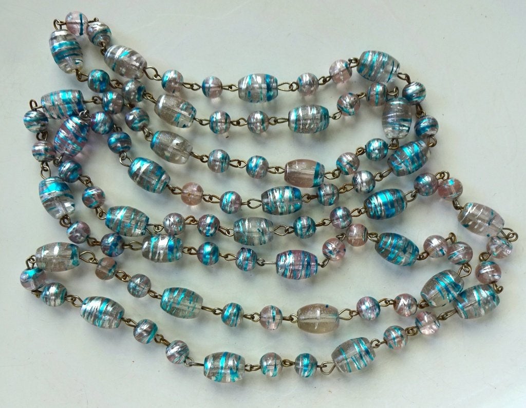 Vintage Murano glazen ketting: turkoois Blauw, Jaren '50/'60, Ophalen of Verzenden, Overige materialen, Ketting