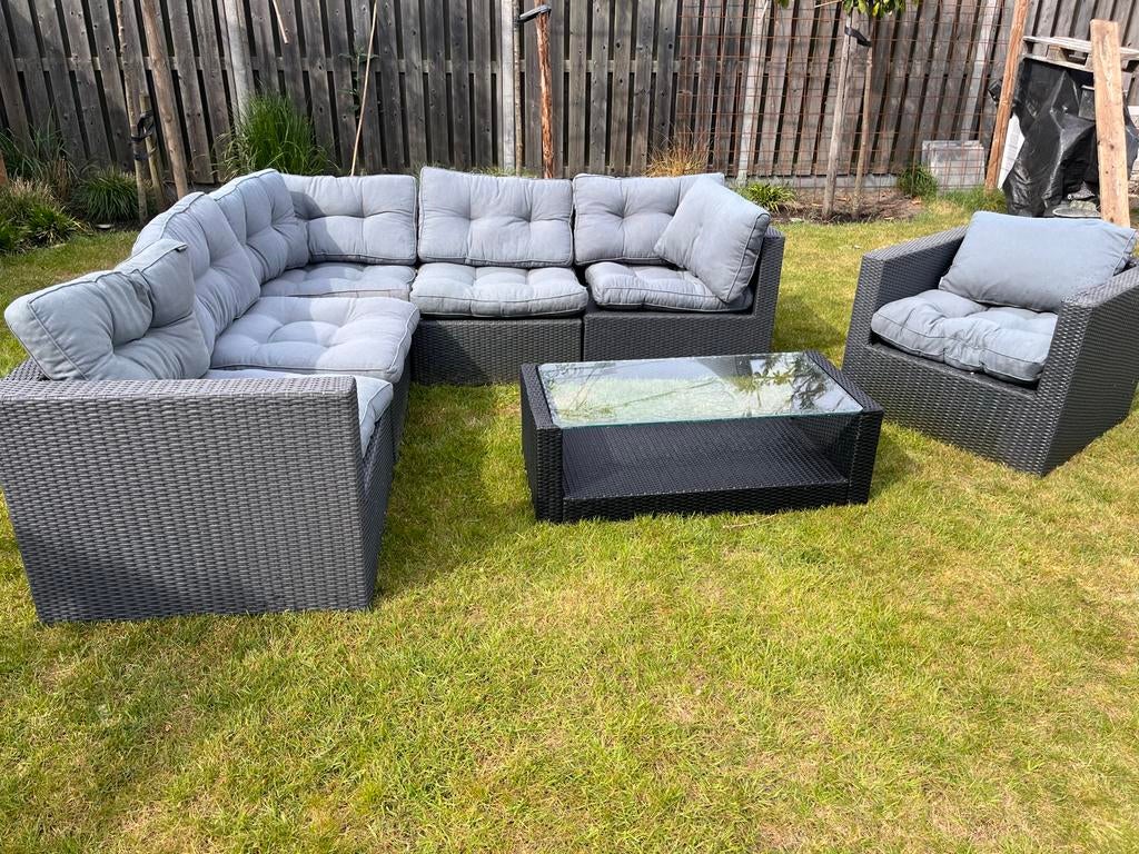 Loungeset met Hoekbank, Stoel en Salontafel, Tuin en Terras, Gebruikt, Meer dan 8 zitplaatsen, Ophalen of Verzenden, Loungeset