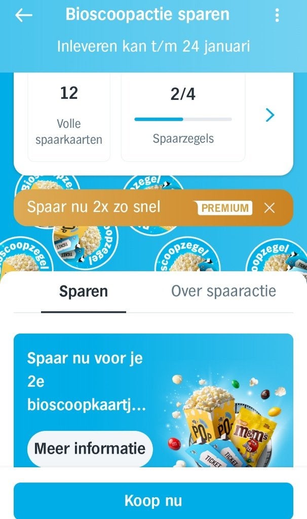 AH Bioscoopzegels 12 spaarkaarten., Albert Heijn, Verzenden