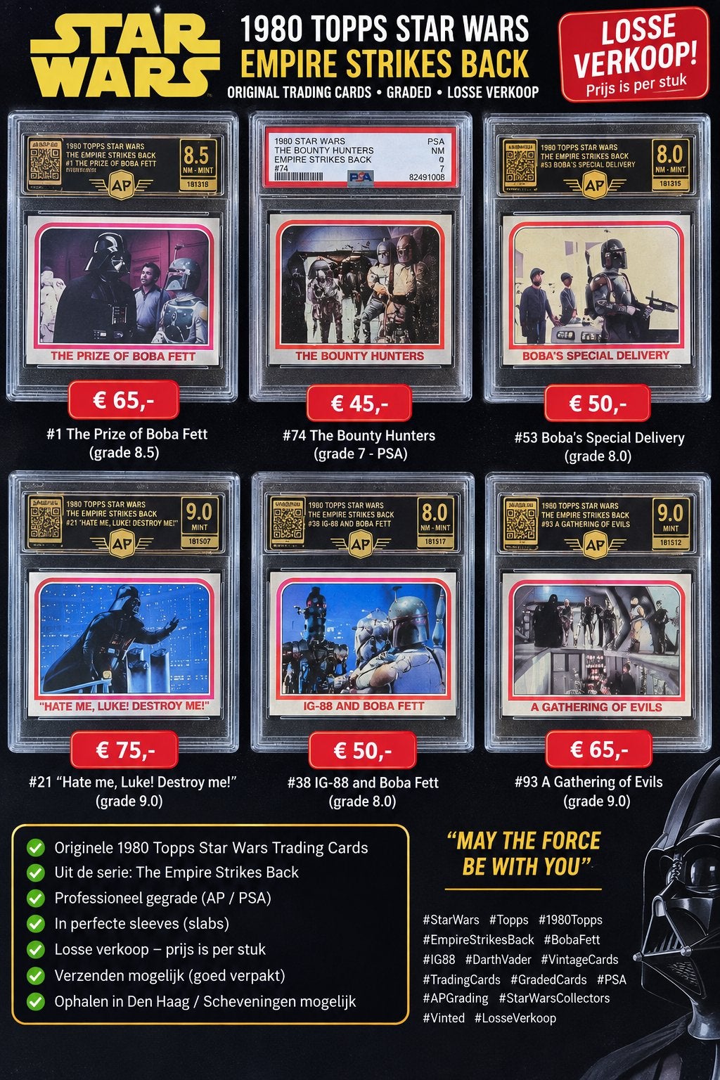 1980 Topps Star Wars The Empire Strikes Back GRaded kaarten, Verzamelen, Ophalen of Verzenden, Zo goed als nieuw, Actiefiguurtje