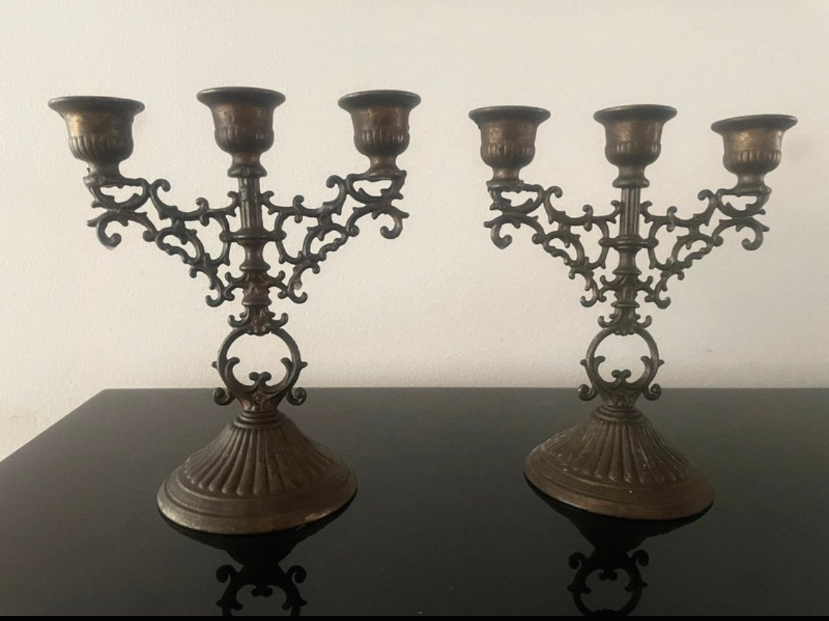Antieke barok /rococo  kandelaars, set van 2, Ophalen of Verzenden, Koper of Brons