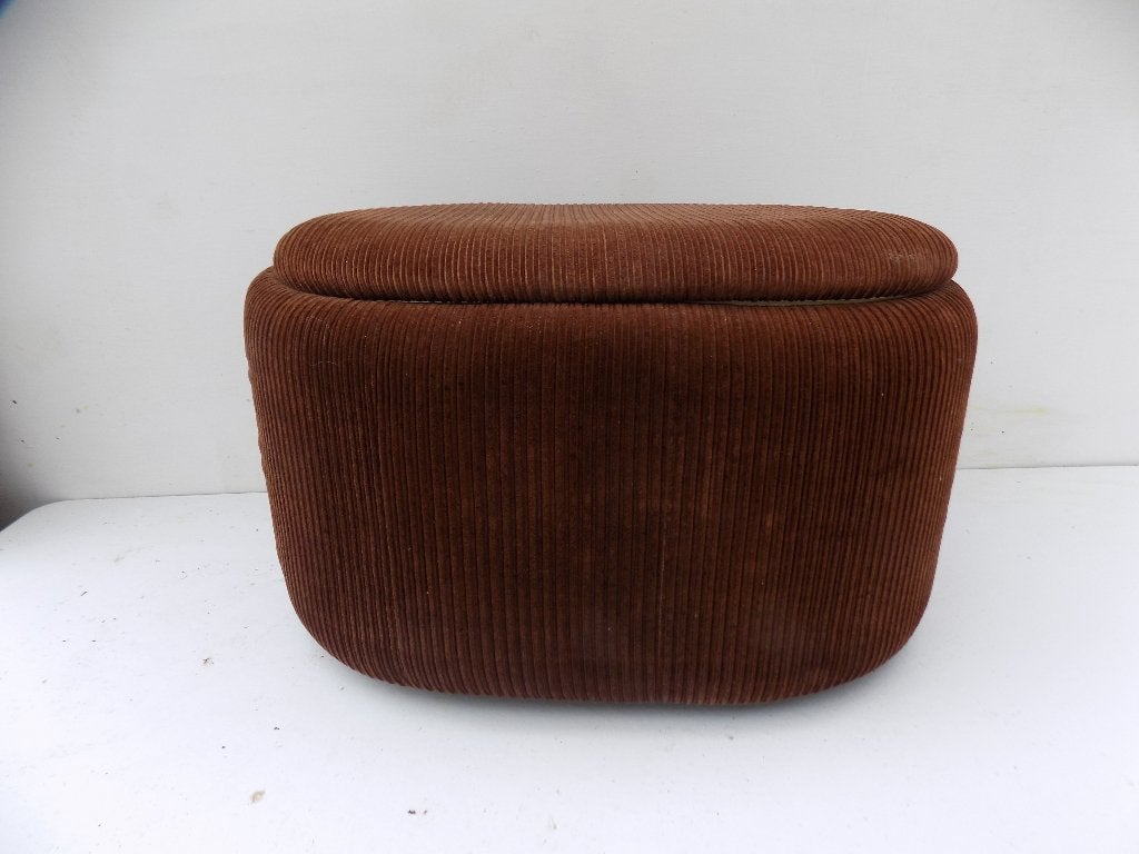 Voetenbank opbergmand corduroy vintage jaren 70 bruin, Huis en Inrichting, Banken | Voetenbanken en Poefen, Minder dan 50 cm, Gebruikt
