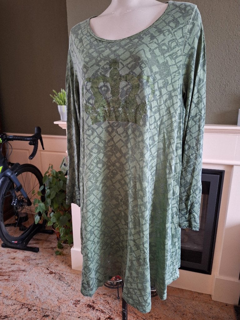 Miss Y Yoek groene tuniek lange top L 46 / 48, Yoek, Verzenden, Maat 46/48 (XL) of groter, Gedragen