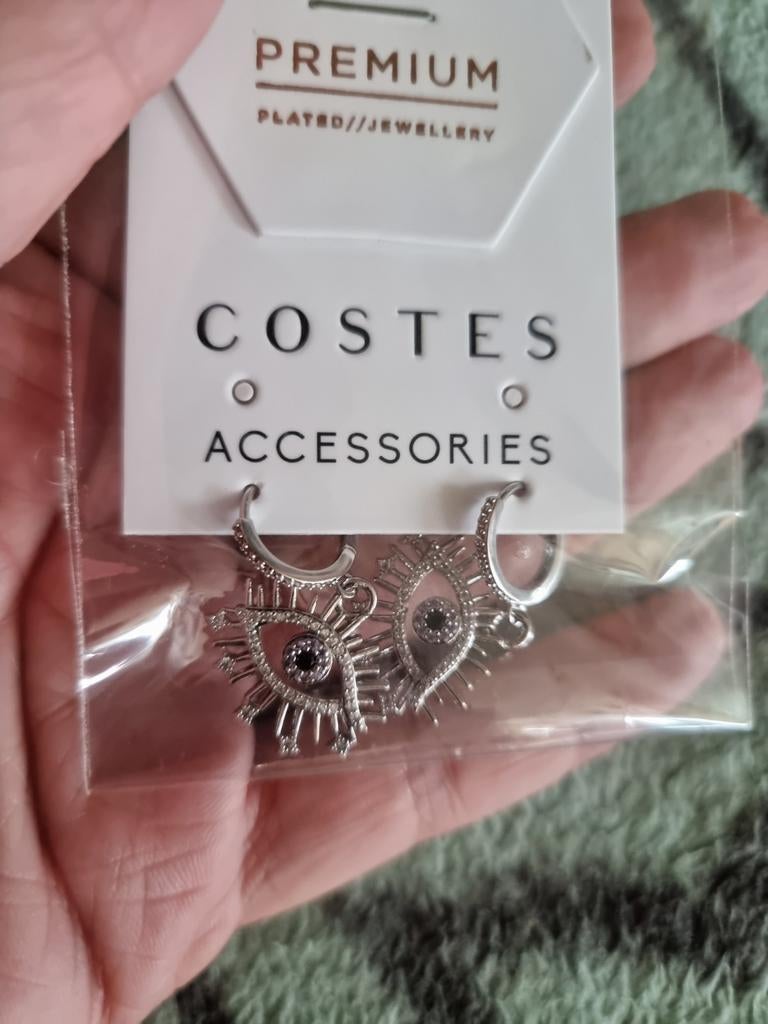 Costes Premium Plated Oorbellen - Evil Eye / Oog, Overige materialen, Nieuw, Ophalen of Verzenden, Zilver