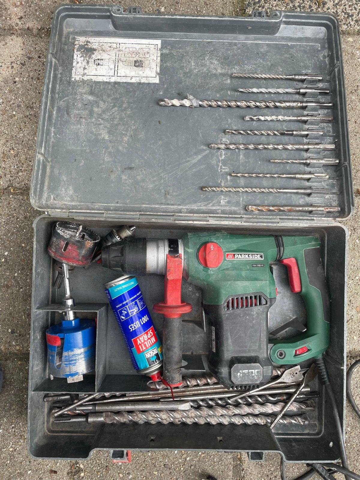 Parkside Boorhamer met borenset en accessoires, Doe-het-zelf en Verbouw, Gereedschap | Boormachines, Gebruikt, Boor- en/of Breekhamer