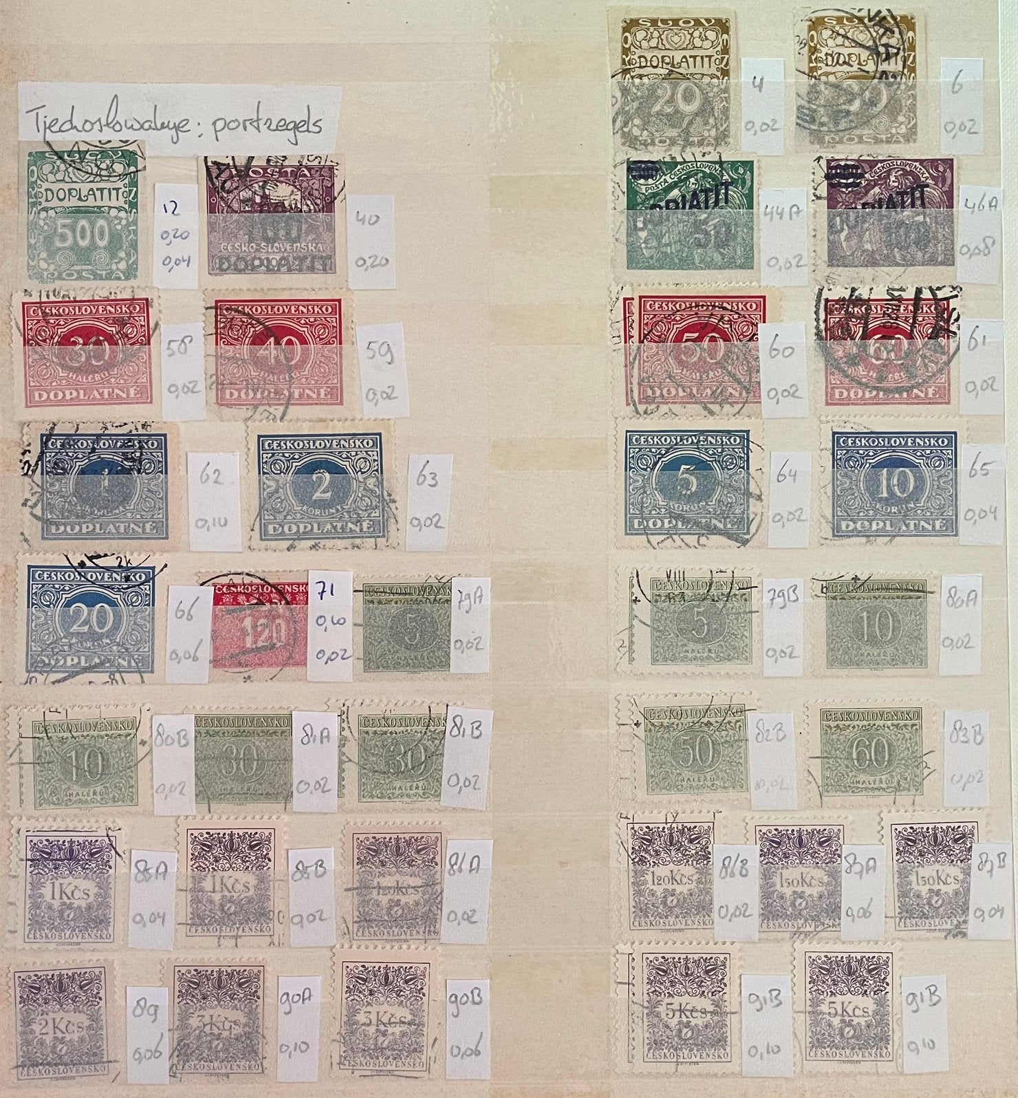 Kaveltje postzegels Tsjechoslowakije; portozegels, Ophalen of Verzenden, Overige landen, Gestempeld