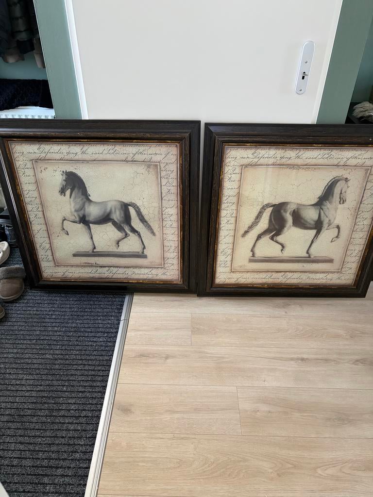 Set van 2 ingelijste paardenprints, Ophalen, Zo goed als nieuw, Schilderij, 75 tot 100 cm