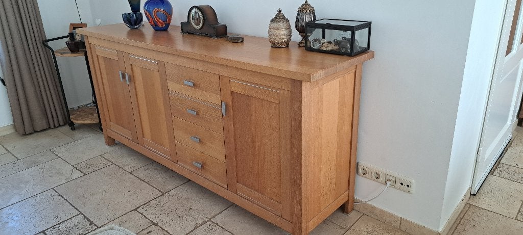 dressoir + bijbehorende spiegelset, Ophalen, Gebruikt, Met deur(en), Modern volhout (eiken) - met aluminium details