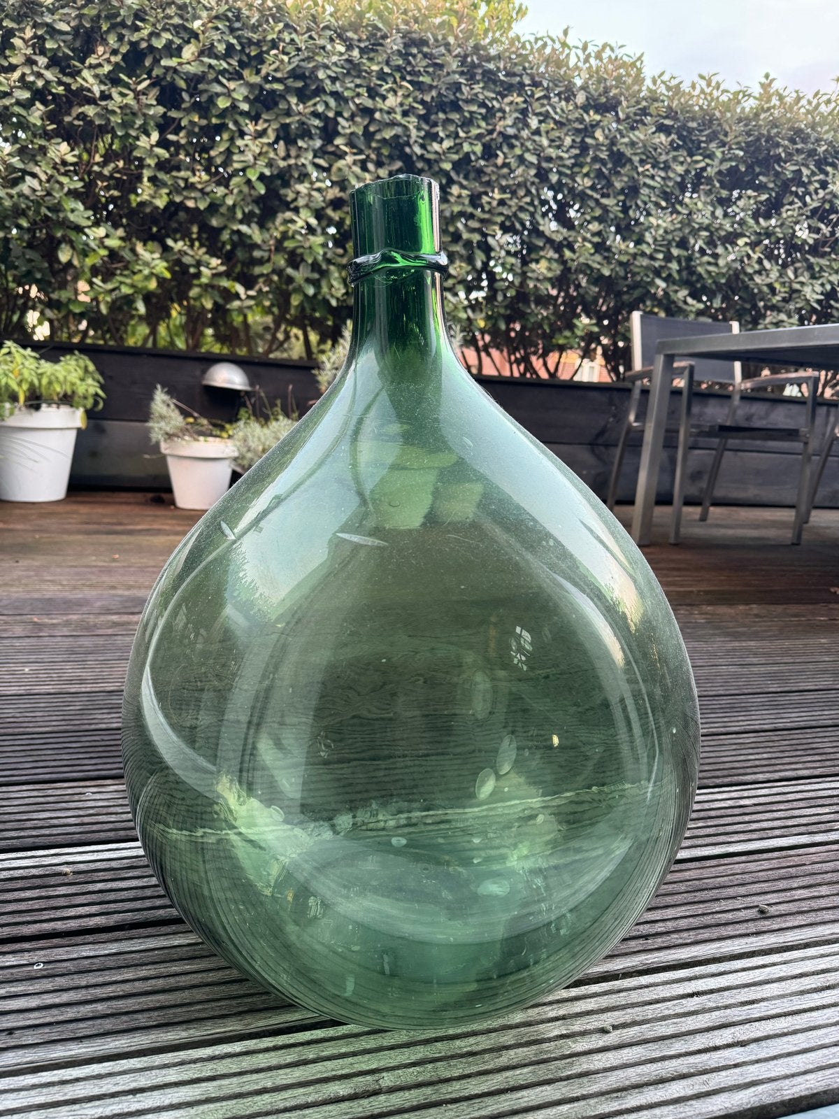 Grote handgeblazen groene glazen fles - Demijohn, Ophalen