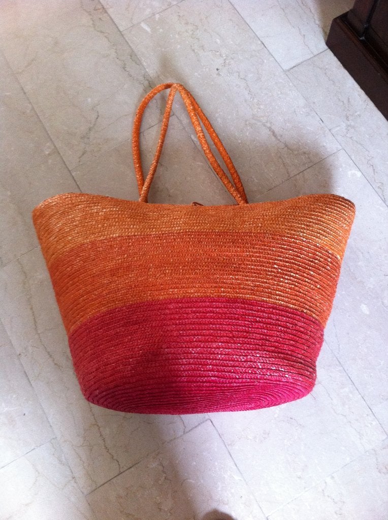 Strandtas extra groot oranje riet hoogte 47 cm, Ophalen of Verzenden, Zo goed als nieuw, Oranje, Overige typen