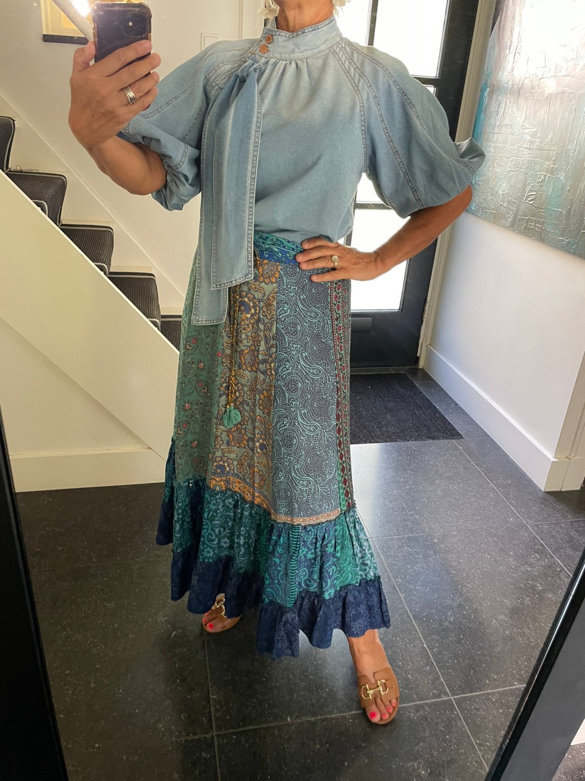Moda Italia, heerlijke en mooie wijde viscose rok, SM, Kleding | Dames, Rokken, Maat 38/40 (M), Blauw, Ophalen of Verzenden, Zo goed als nieuw