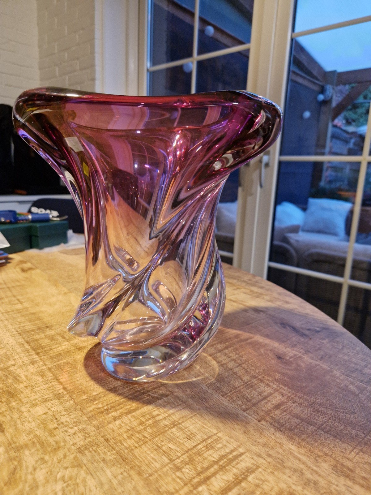 Val St. Lambert kristallen vaas, roze/paars, Ophalen of Verzenden