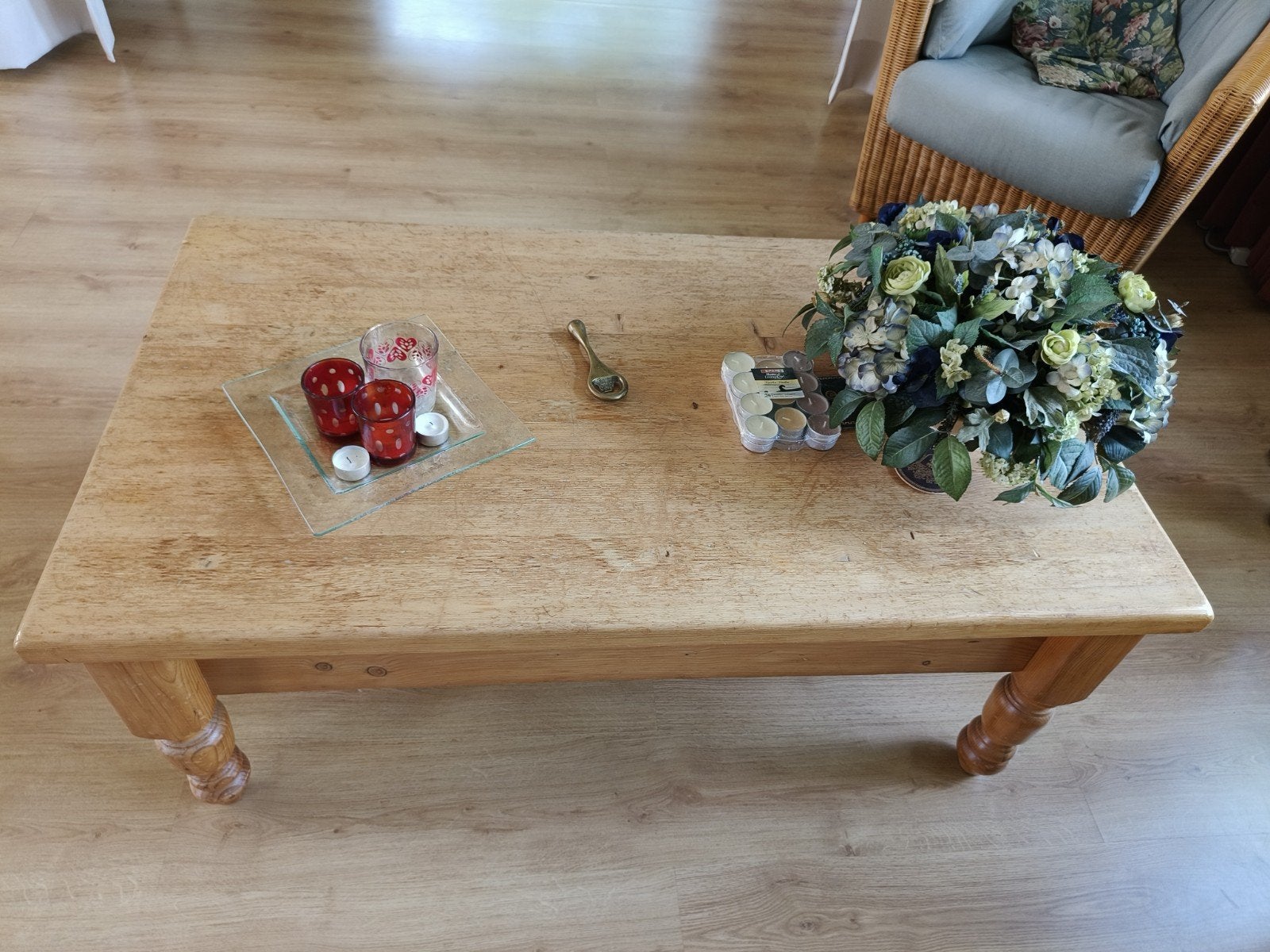 Grenen salontafel met lades - opknapper, Ophalen, Gebruikt, 100 tot 150 cm, 50 tot 100 cm