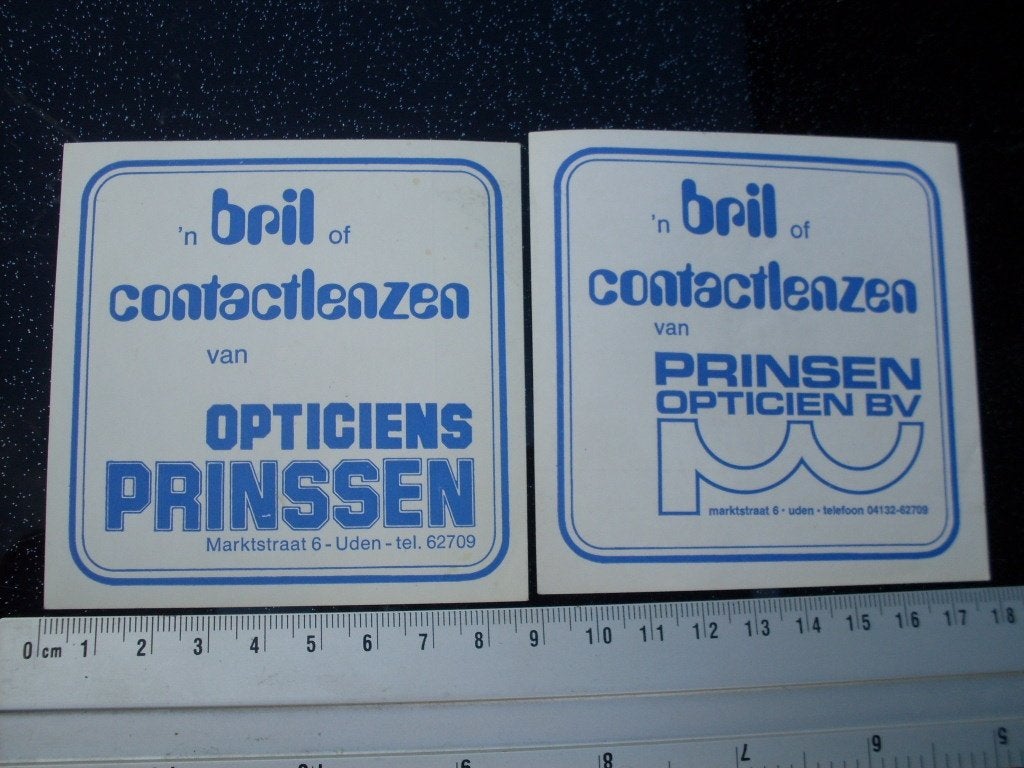 2x sticker opticiens prinssen uden logo bril contactlenzen, Verzenden, Zo goed als nieuw, Bedrijf of Vereniging