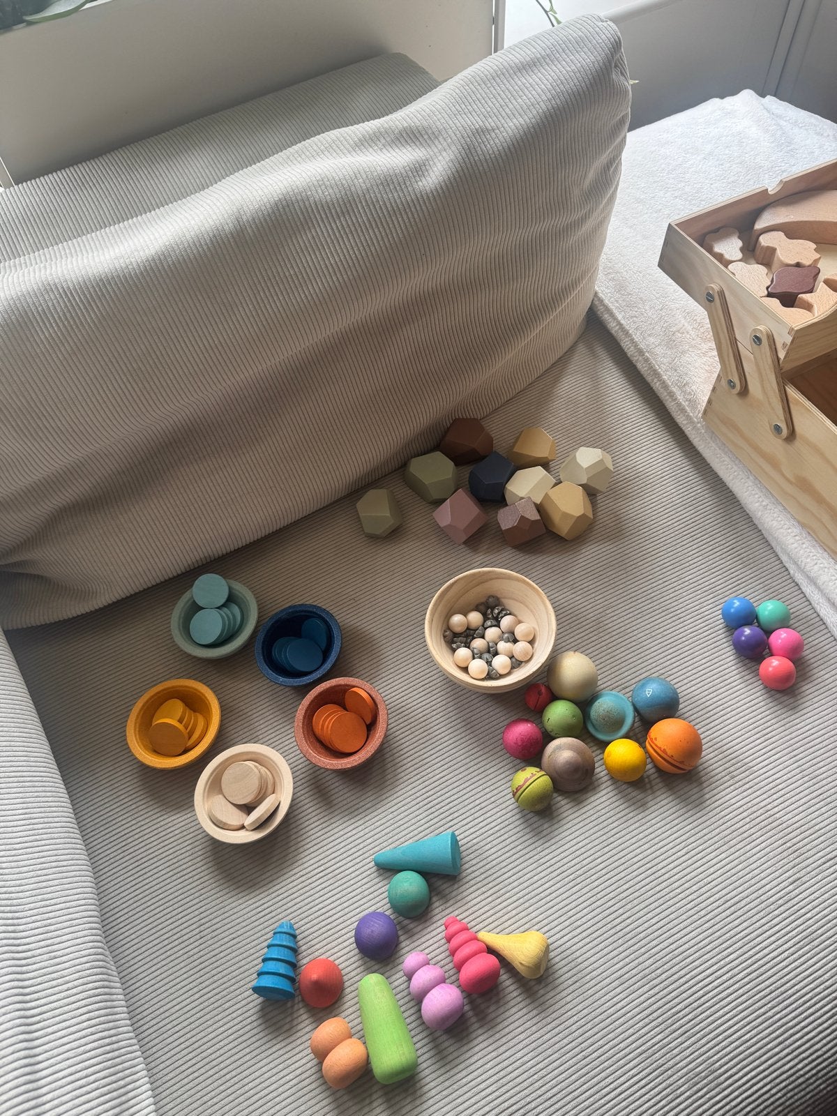 Grote set houten speelgoed: Grimm's, Grapat en meer, Kinderen en Baby's, Speelgoed | Houten speelgoed, Ophalen, Zo goed als nieuw